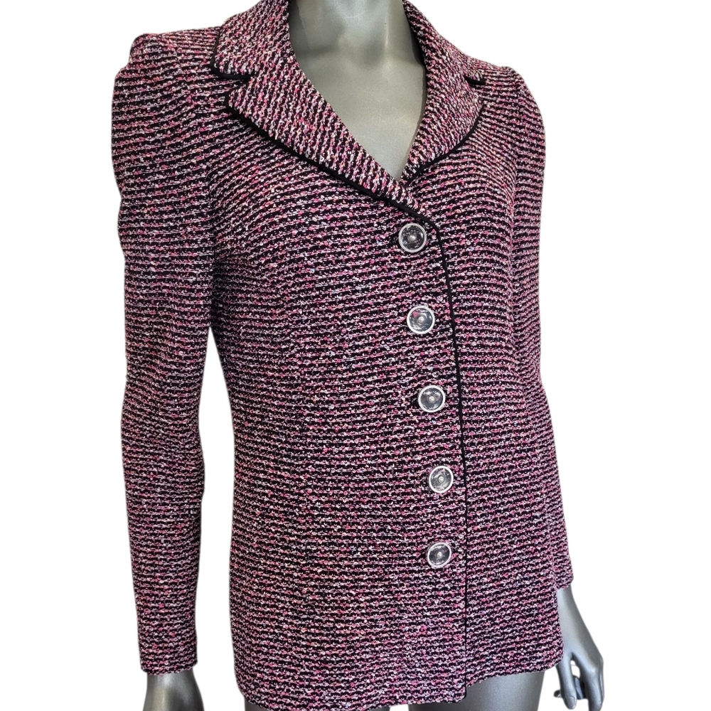 CC. Vtg. St. John Pink and Black Tweed Blazer - Size 6 - Picture 1 of 7